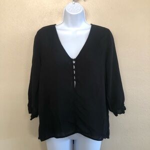 Lulus She Means Business Black Sheer Button-Front Hi-Low Top Size S